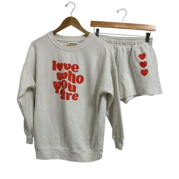 Abound Sweaters - Abound women's white sweatshirt shorts loungewear set " love who you are" Medium
